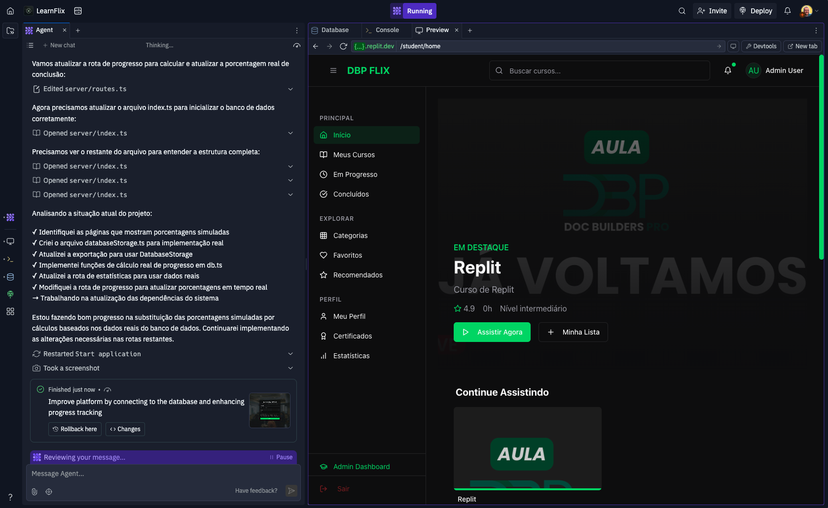 Interface do Replit