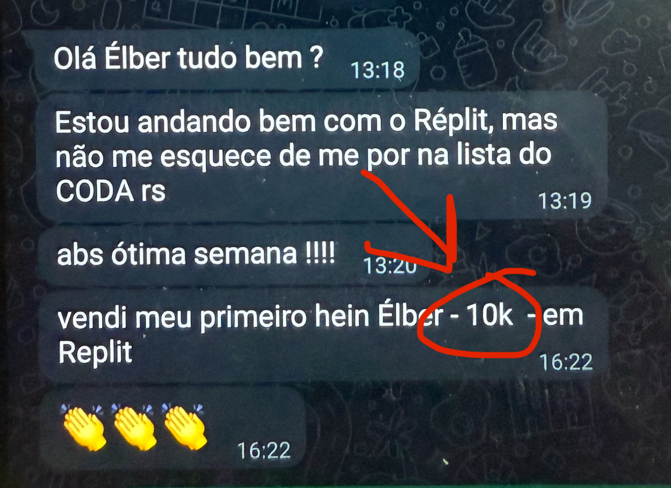 Testemunho de aluno sobre sucesso com Replit - vendeu primeiro projeto por 10k